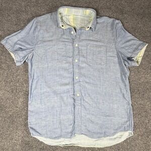 Faherty Brand Reversible Short Sleeve Button Down Shirt Blue Striped Mens XL